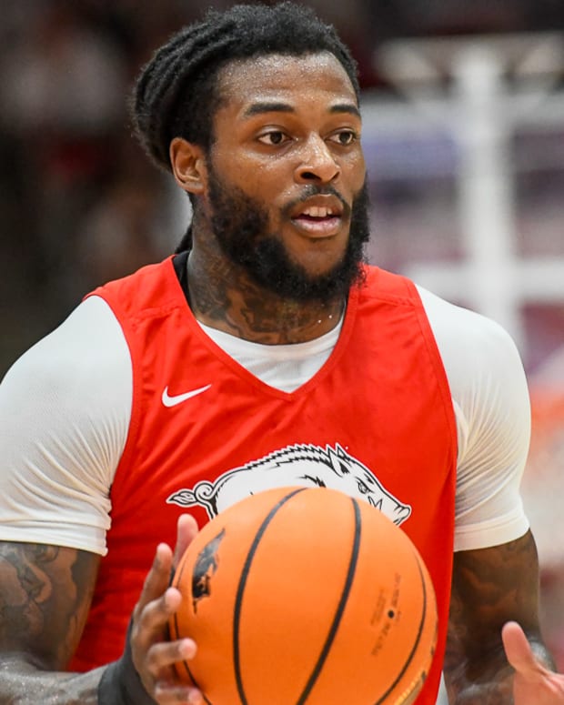Razorbacks' Denijay Harris at Red-White game in Barnhill Arena